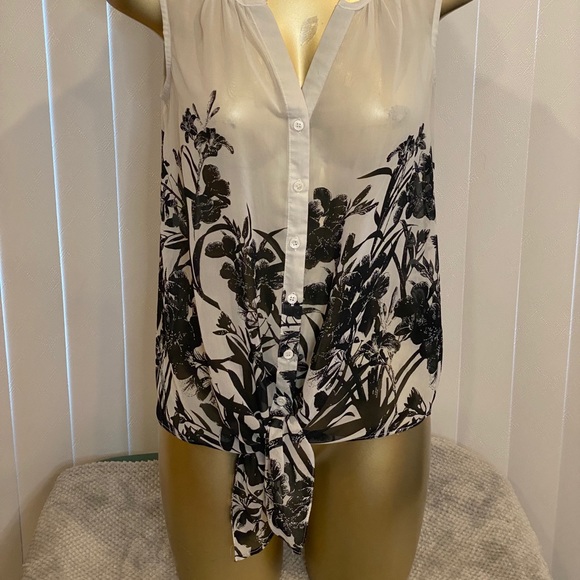 Le chateau tie sheer sleeveless blouse - Picture 3 of 5